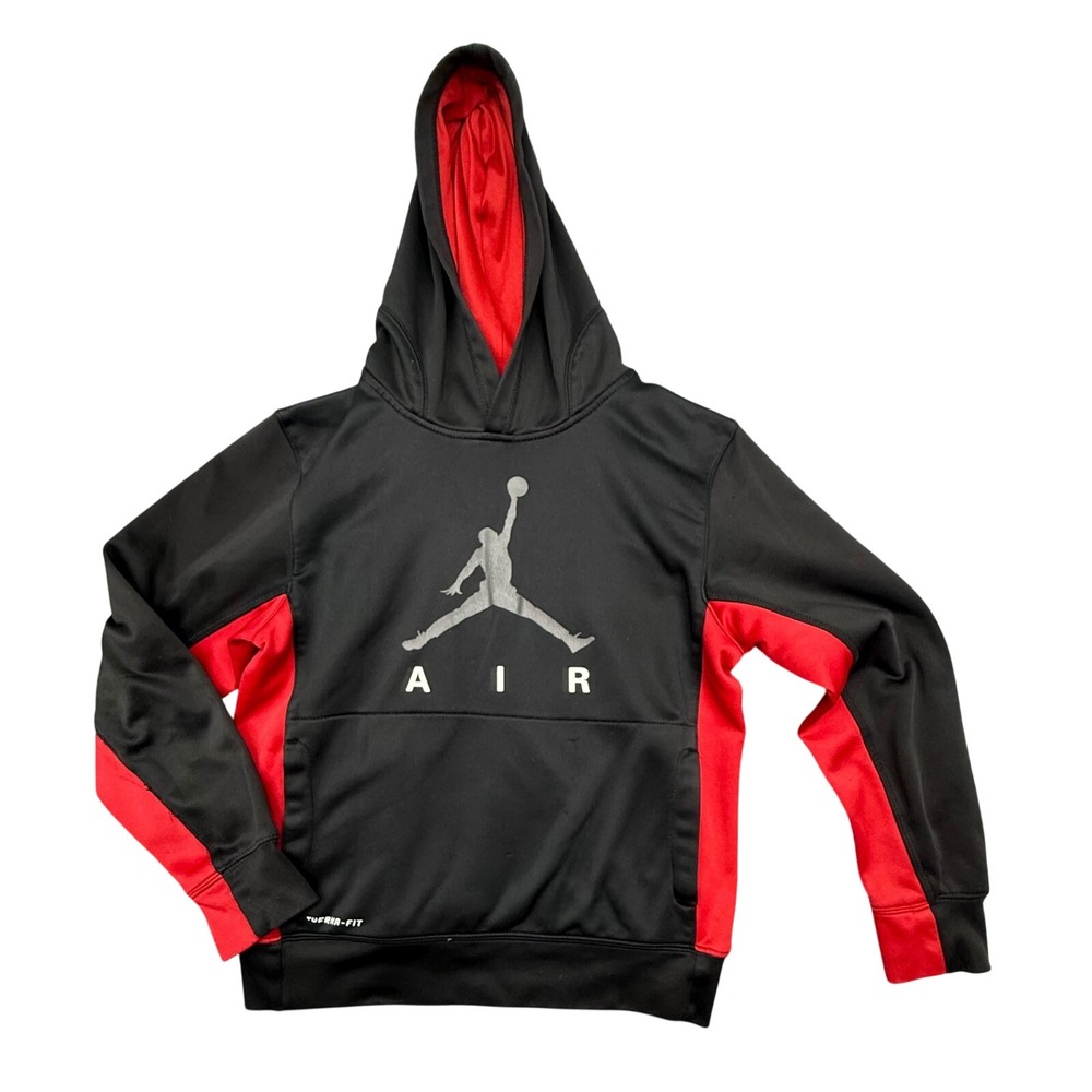 Jordan Boys Jumpman Therma-FIT Hoodie Black Red Pullover Sweatshirt Size M